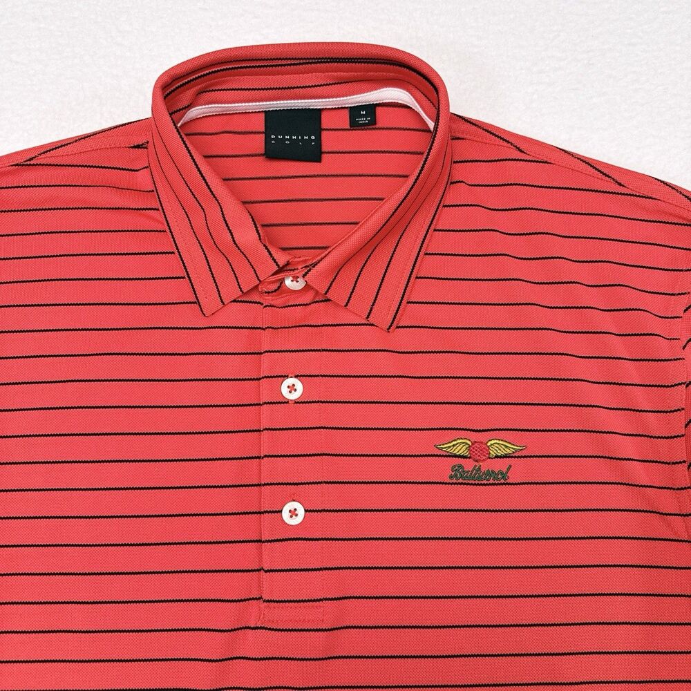 Baltusrol Golf Polo Shirt Men's Size Medium Orange Striped Dunning Golf Stretch